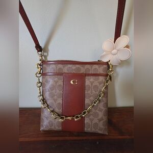 Coach Kitt Brown and Red Messenger Crossbody Bag